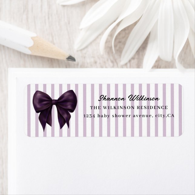 Elegant Plum Bow Violet Stripe Label (Insitu)