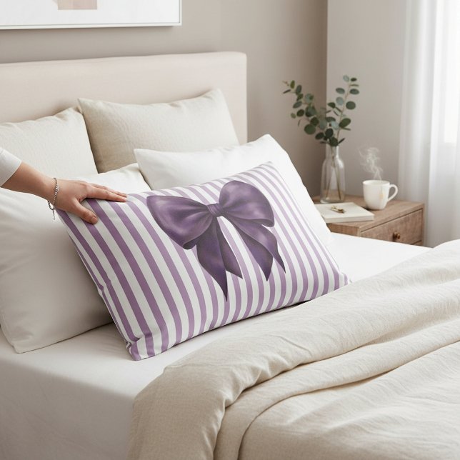 Elegant Plum Bow White Lavender Stripes Pillowcase (Creator Uploaded)