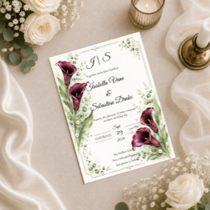 Elegant Plum Calla Lily Romance Wedding Invitation