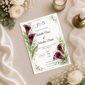 Elegant Plum Calla Lily Romance Wedding Invitation
