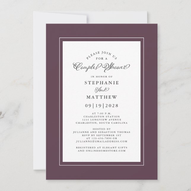 Elegant Plum Calligraphy Wedding Couples Shower Invitation (Front)