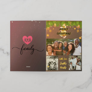 Elegant Plum colored Photo Collage Christmas Foil Greeting Card