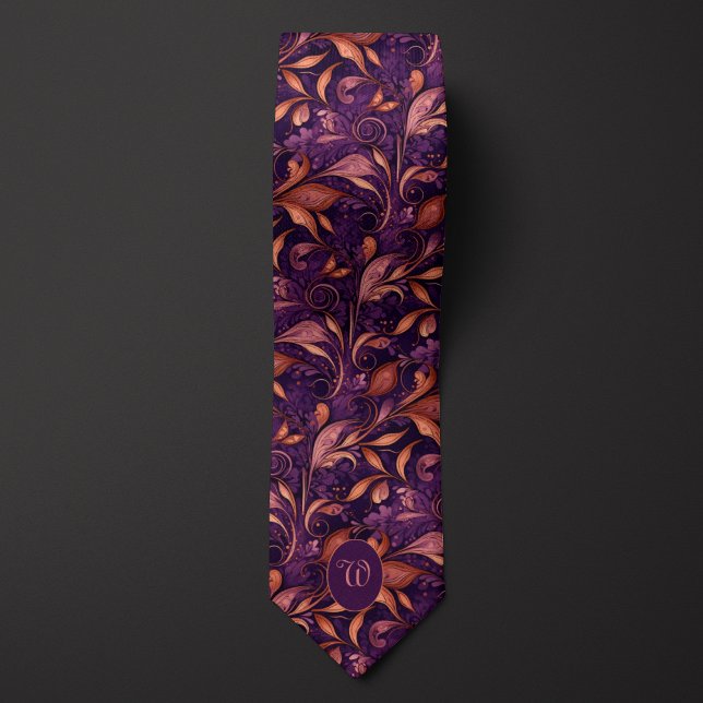 Elegant Plum & Copper Botanical Neck Tie (Creator Uploaded)