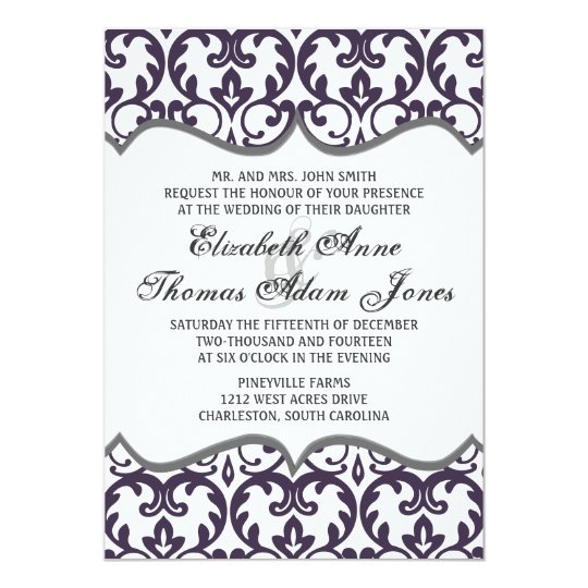 Elegant Plum Damask Heart Wedding Invitation | Zazzle.com