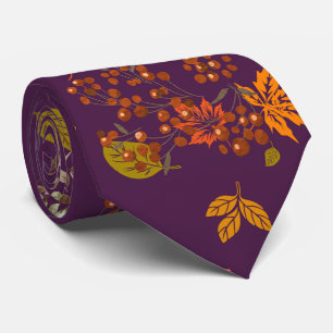 Elegant Plum Fall Floral Autumn Botanical Pattern  Neck Tie