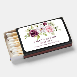 Elegant Plum Fall Floral Wedding Matchboxes