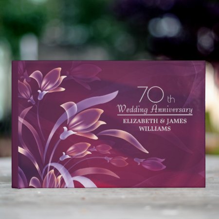 Elegant Plum Floral 70th Wedding Anniversary   Guest Book