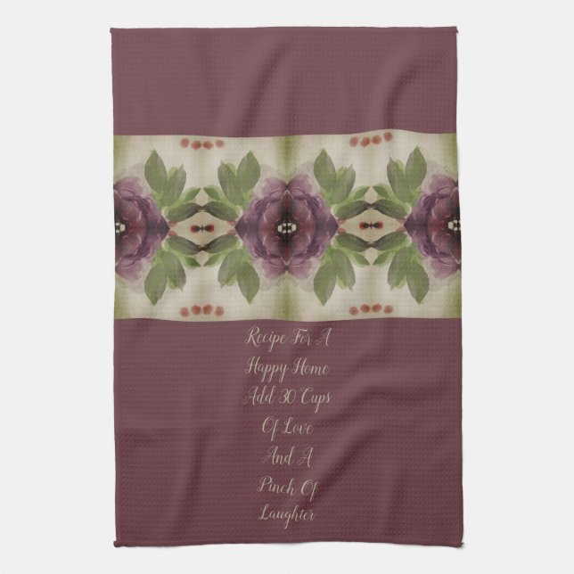 Elegant Plum Floral Accented Kitchen Towel (Vertical)