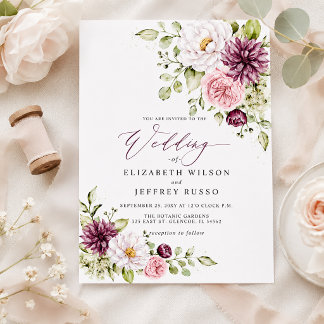 Elegant Plum Floral Fall Winter Wedding Invitation