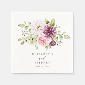 Elegant Plum Floral Fall Winter Wedding Napkins