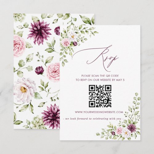 Elegant Plum Floral Fall Winter Wedding RSVP Card