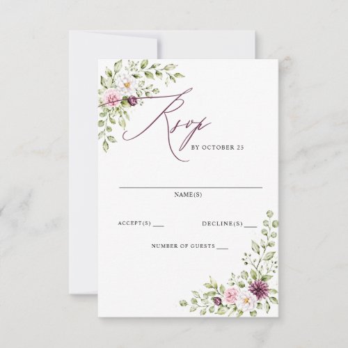 Elegant Plum Floral Fall Winter Wedding RSVP Card