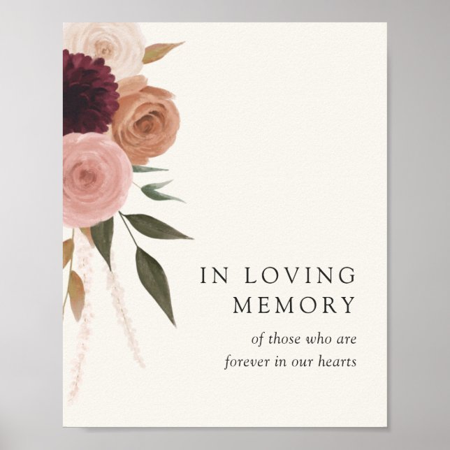 Elegant Plum Floral Wedding In Loving Memory Sign (Front)