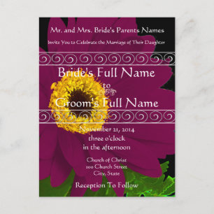 Elegant Plum Gerber Daisy Wedding Invitation