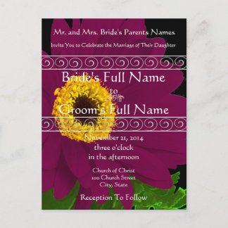 Elegant Plum Gerber Daisy Wedding Invitation Postcard