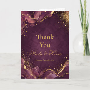 Elegant Plum Gold Alcohol Ink Wedding Anniversary Thank You Card