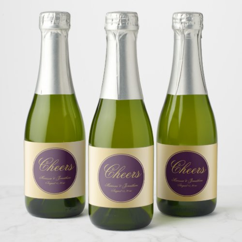 Elegant Plum Gold Calligraphy Cheers Wedding Sparkling Wine Label
