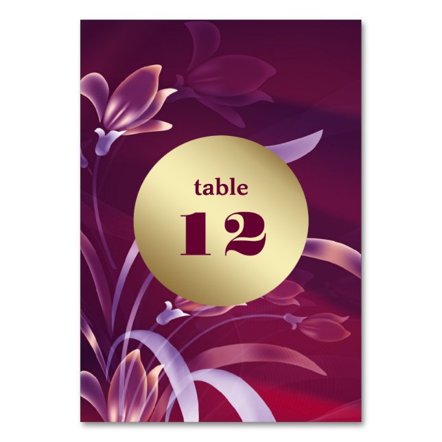 Elegant Plum | Gold FloralTable Number Cards (Front)