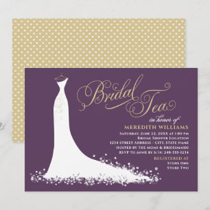 Elegant Plum Gold Gown Wedding Bridal Tea Invitation