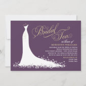 Elegant Plum Gold Wedding Gown Bridal Tea Shower Invitation (Front)