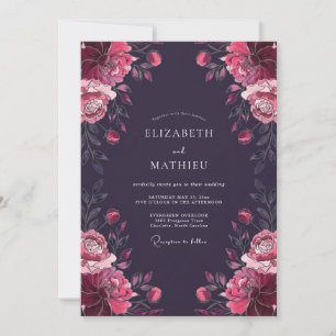 Elegant Plum Magenta Painted Wedding Invitation