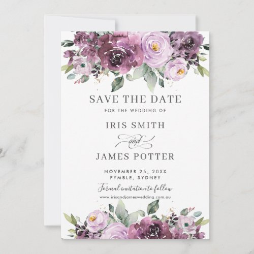 Elegant Plum Mauve Purple Floral Wedding  Save The Date