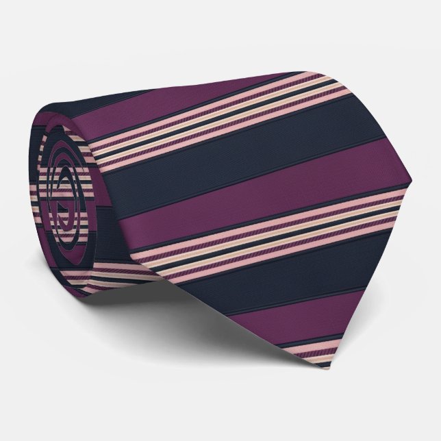 Elegant Plum & Navy Multi-Stripe  Neck Tie (Rolled)