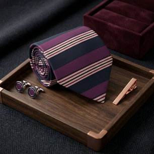 Elegant Plum & Navy Multi-Stripe Neck Tie