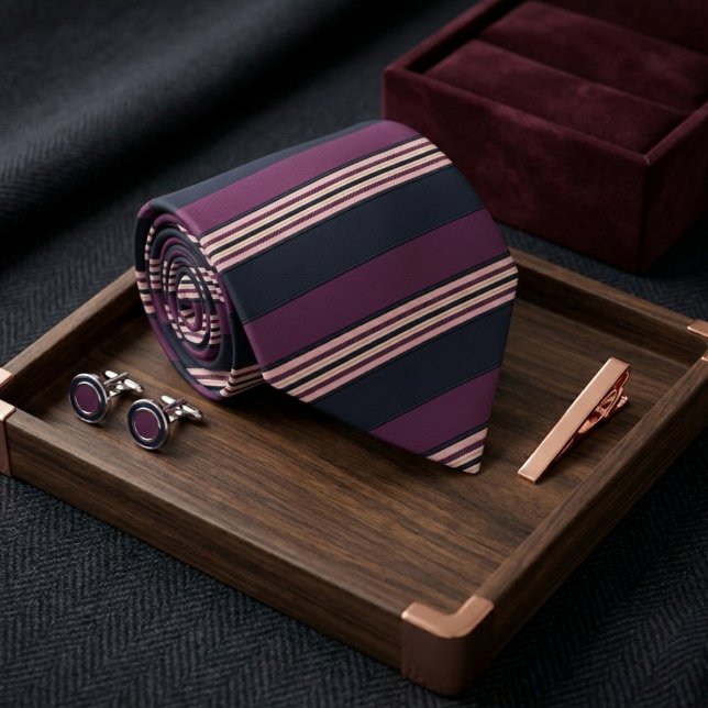 Elegant Plum & Navy Multi-Stripe  Neck Tie (Creator Uploaded)