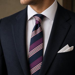 Elegant Plum & Navy Multi-Stripe Neck Tie