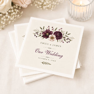 Elegant Plum Olive Botanical Wedding Napkins
