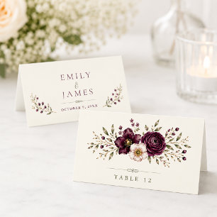 Elegant Plum Olive Botanical Wedding Place Card