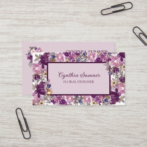 Elegant Plum Pink and Purple Floral  Business Card