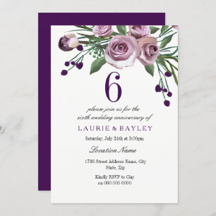 Elegant Plum Purple 6th Wedding Anniversary Invite