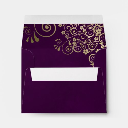 Elegant Plum Purple and Gold Lace Wedding RSVP Envelope