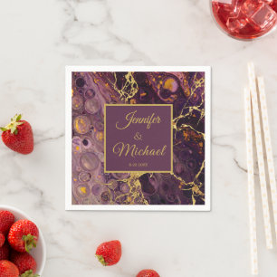 Elegant Plum Purple And Gold Marble Napkins