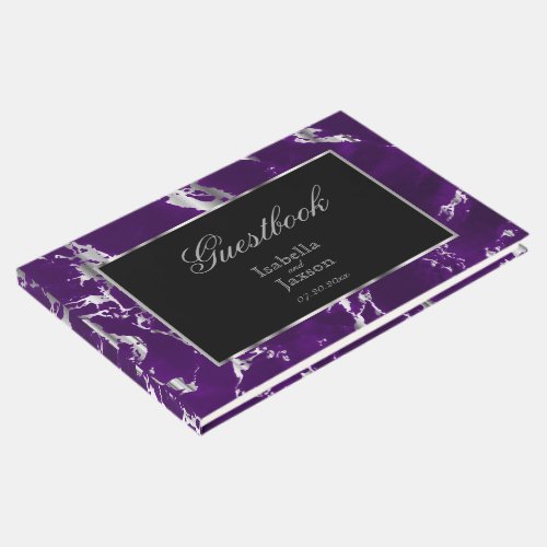 Elegant Plum Purple and Silver Marble Guestbook