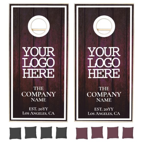 Elegant Plum Purple Barn Wood Planks Company Logo Cornhole Set