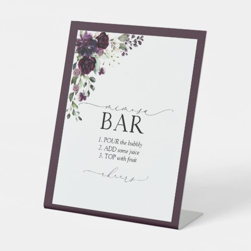 Elegant Plum Purple Bridal Shower Mimosa Bar Pedestal Sign