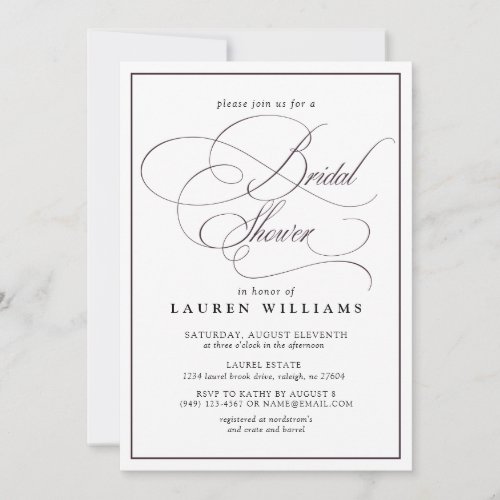 Elegant Plum Purple Calligraphy Bridal Shower Invitation