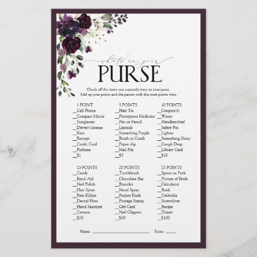 Elegant Plum Purple Floral Bridal Shower Game