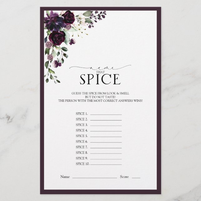 Elegant Plum Purple Floral Bridal Shower Game (Front)