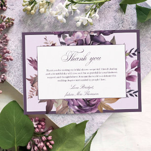 Elegant Plum Purple Floral Bridal Shower Thank You Card