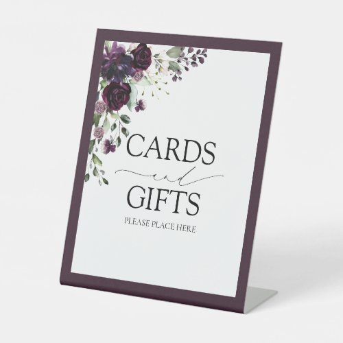 Elegant Plum Purple Floral Cards  Gifts Pedestal Sign