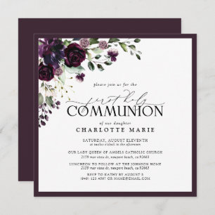 Elegant Plum Purple Floral First Holy Communion Invitation