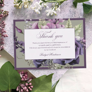 Elegant Plum Purple Floral Funeral Thank You Card