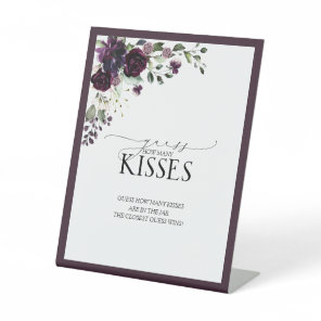 Elegant Plum Purple Floral How Many Kisses Pedestal Sign