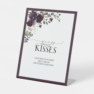 Elegant Plum Purple Floral How Many Kisses Pedestal Sign