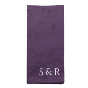 Elegant Plum Purple Floral Line Art Wedding Cloth Napkin
