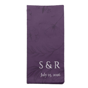 Elegant Plum Purple Floral Line Art Wedding Cloth Napkin